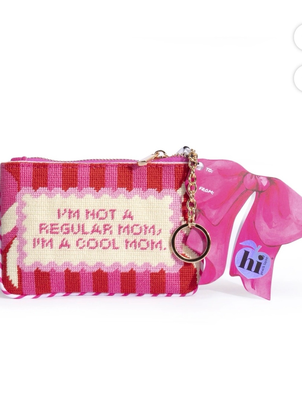 Pink 'I'm Not a Regular Mom' Needlepoint Zip Wallet
